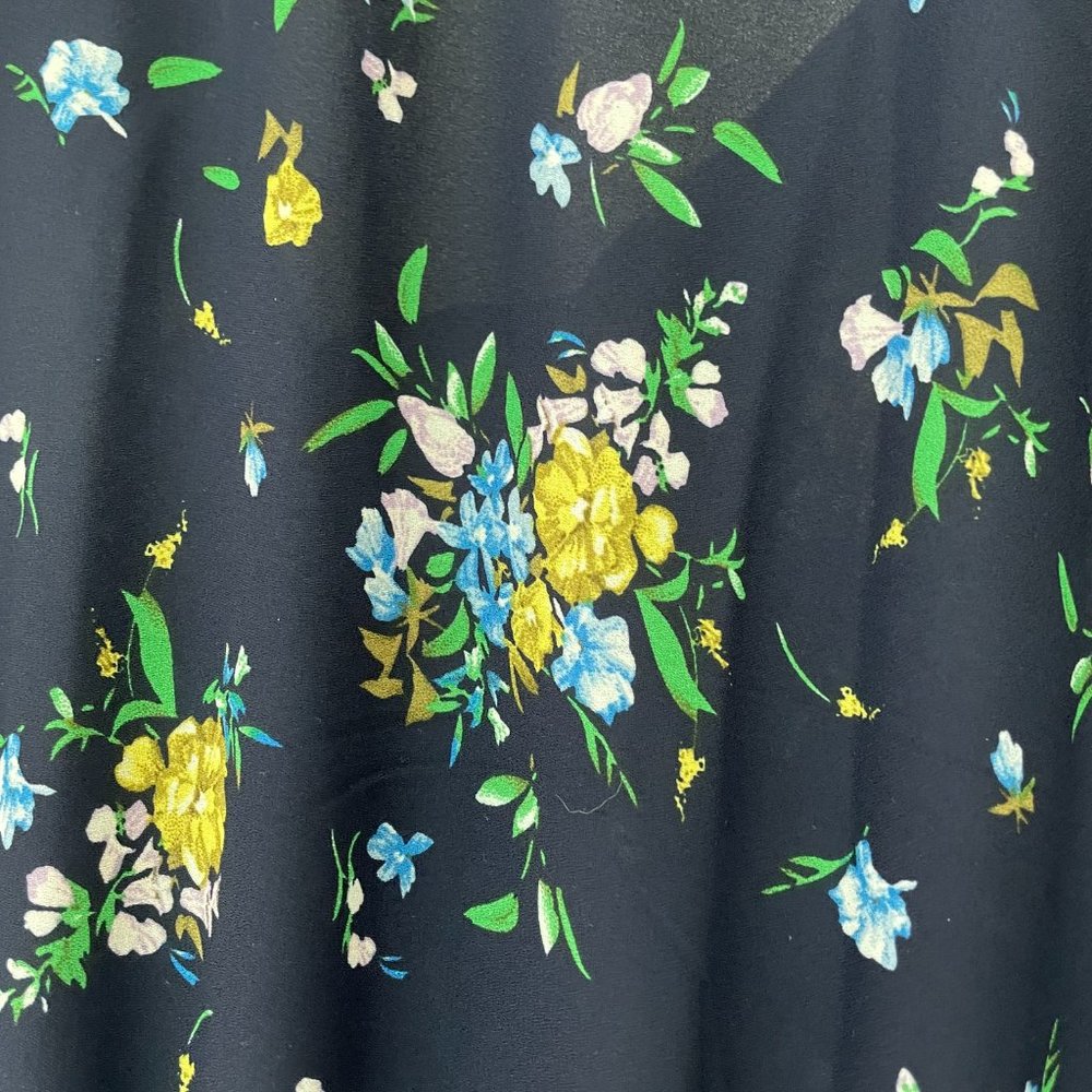 CeCe Bouquet Print Puff Sleeve A-line Midi Dress (L) Classic Navy - NWT - Picture 2 of 9